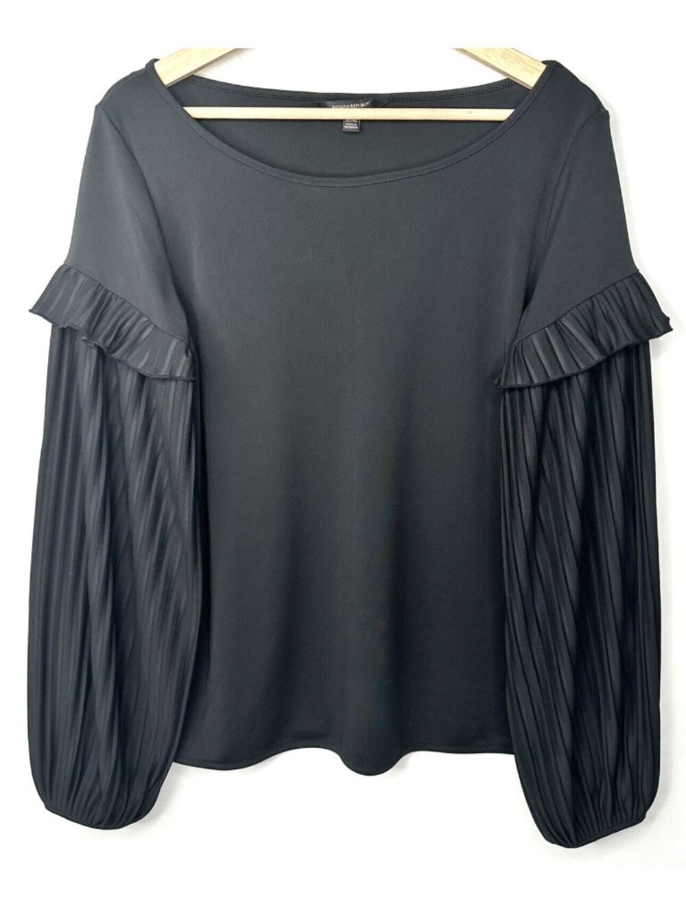 Banana Republic Womens M Black Poet Blouse Pleated Balloon Sleeve Dressy Top